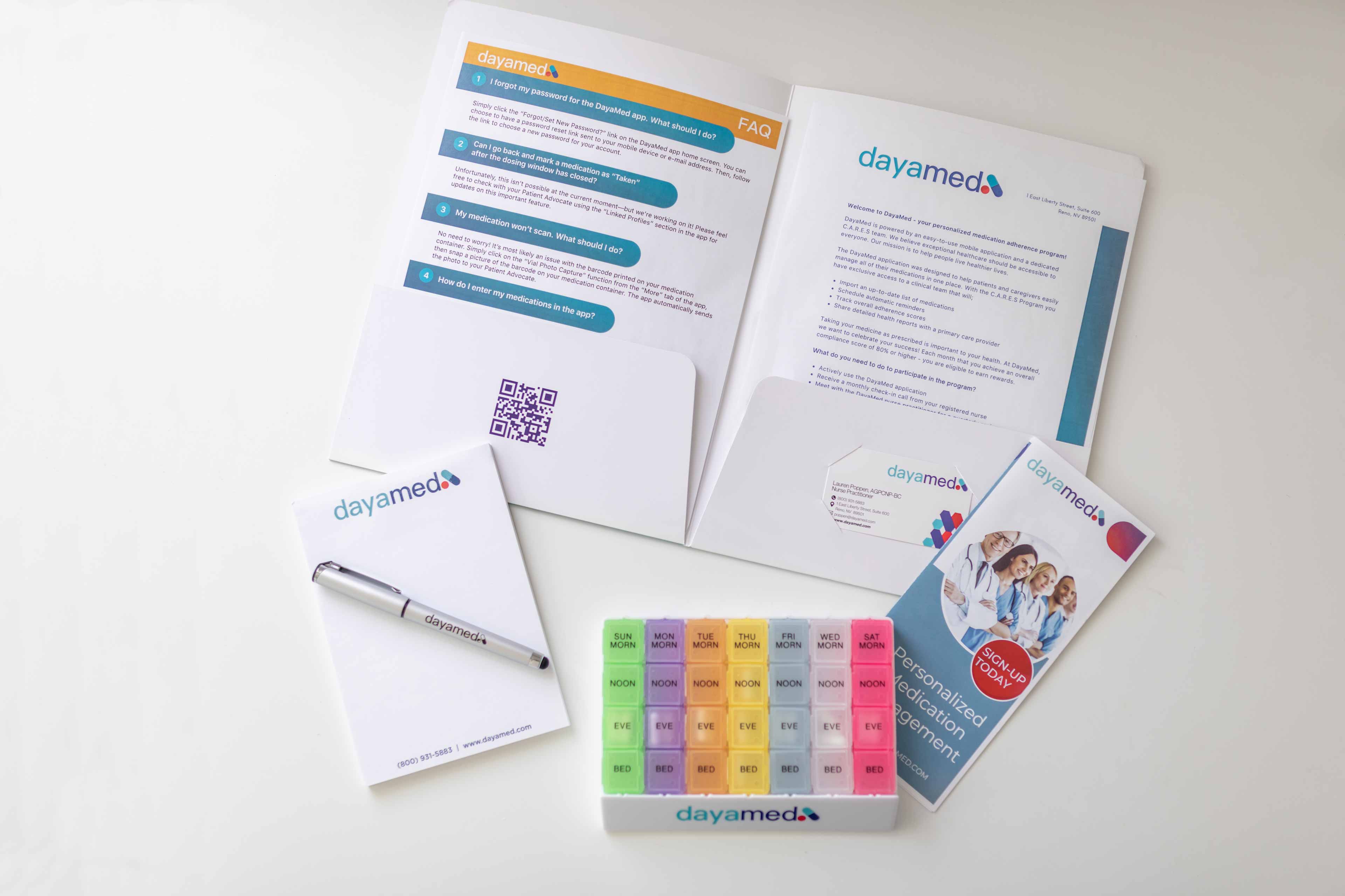 a few dayamed infographic items like folder and broichures